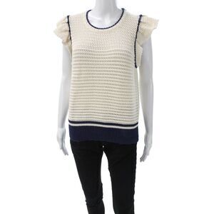 Me + Em Unisex White Striped Crewneck Organic Cotton Pullover Sleeveless Size M